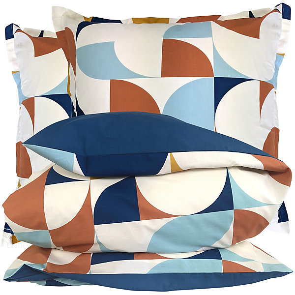 Parure 200x200 cm 65x65 cm percale MODULO bleu cobalt 3 pièces
