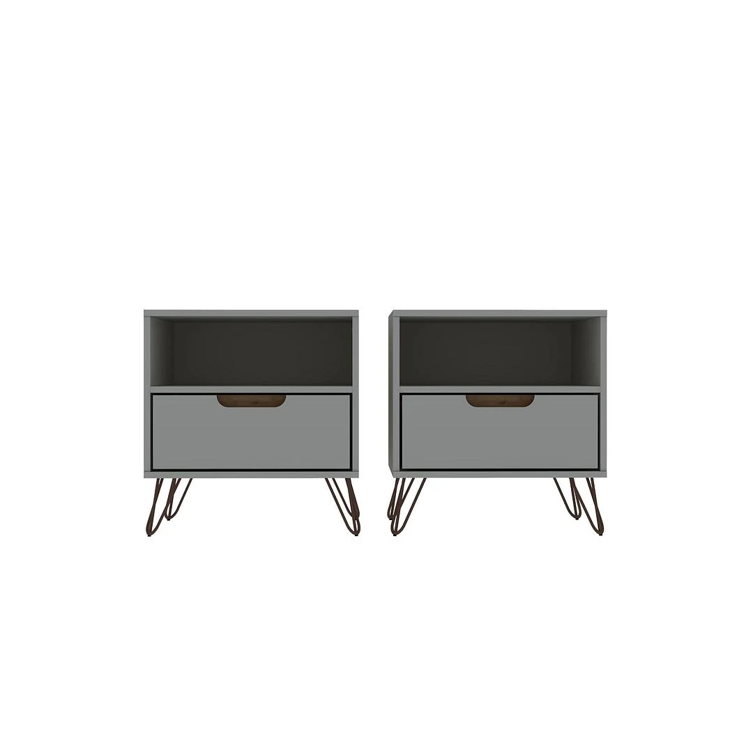 Manhattan Comfort Rockefeller 1-Drawer Nightstand (Set of 2)