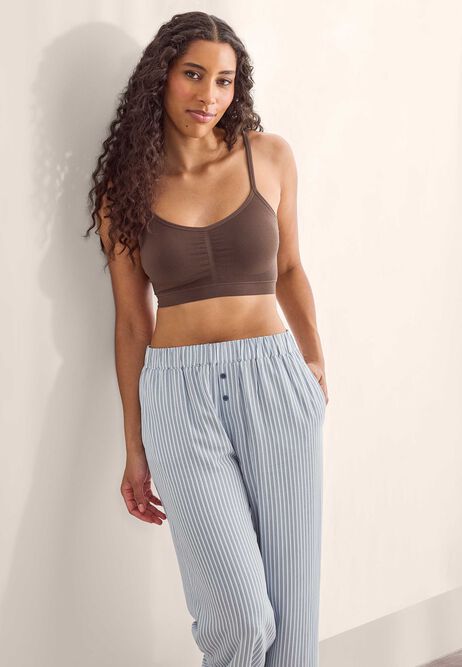 Womens Blue Woven Stripe Wide Leg Pyjama Bottoms