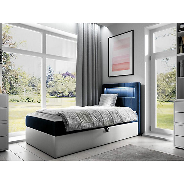 Lit continental Baltimore 169, Unique, Bleu, Faux cuir, Disponible