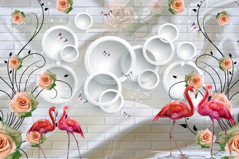 Fototapeta Abstrakcja FLAMINGI Róże Cegła 90x60cm