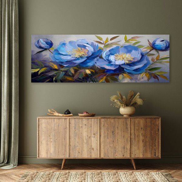 Feeby Obraz na płótnie, Piwonie Peonie Kwiaty Niebieskie 90x30