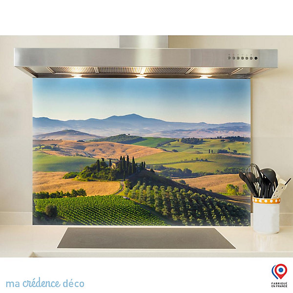 Crédence cuisine fond de hotte Toscane et paysage - Verre trempé - L 60 cm x H 45 cm - MaCrédenceDéco