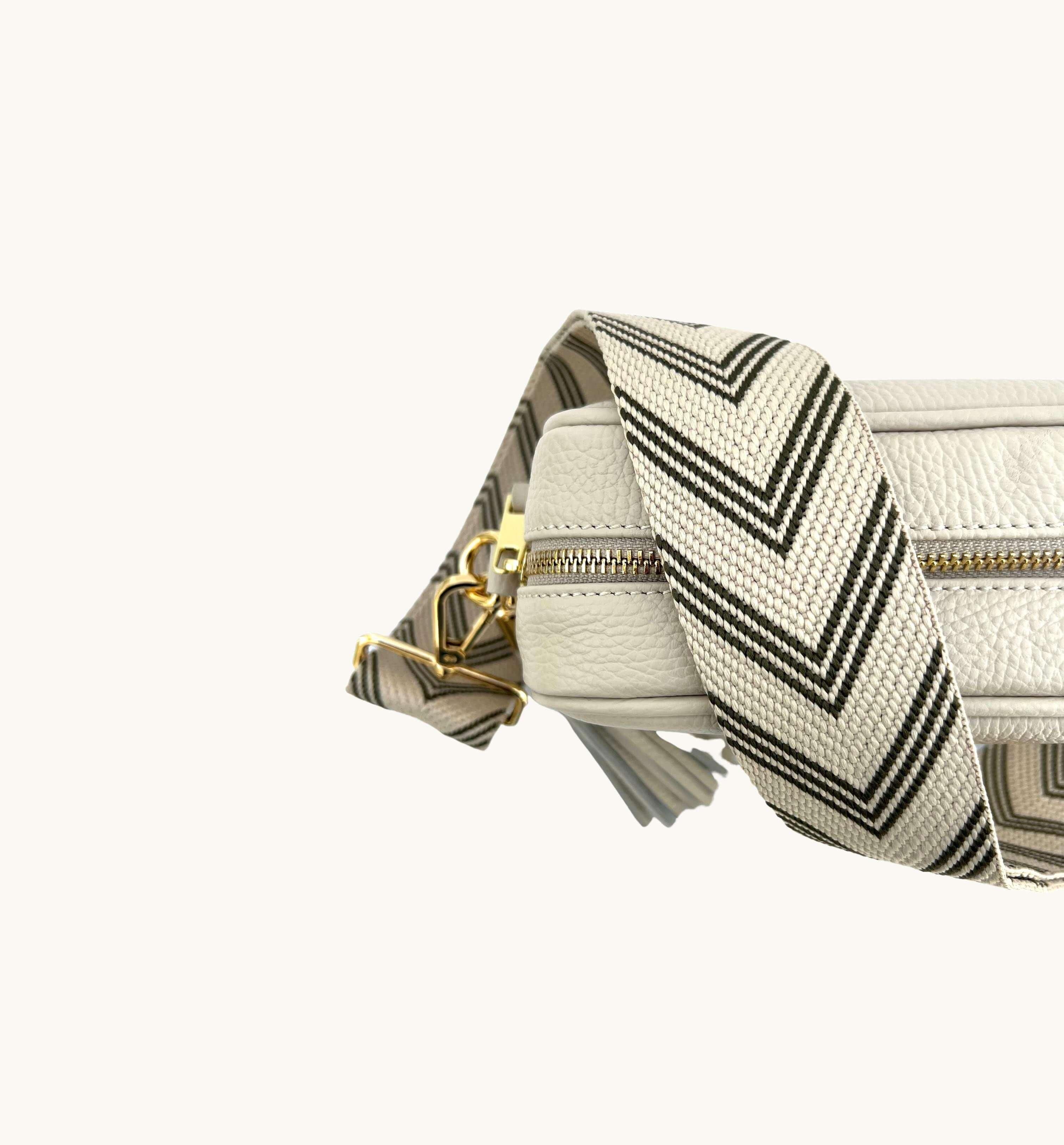 Apatchy London Stone Leather Crossbody Bag With Olive Green Arrow Strap