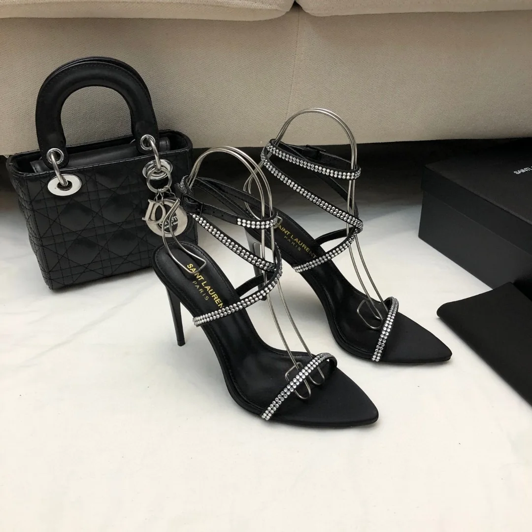 Saint Laurent YSL Rhinestone Set With Buckle Heels 10.5CM Slide Sandal