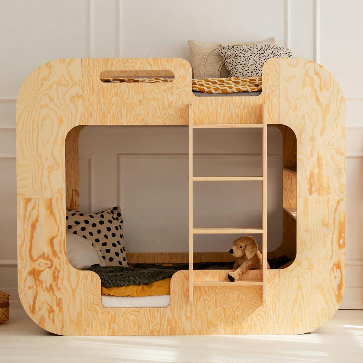 NADÈGE - Lit superposé 90x190 échelle à droite sommier inclus naturel