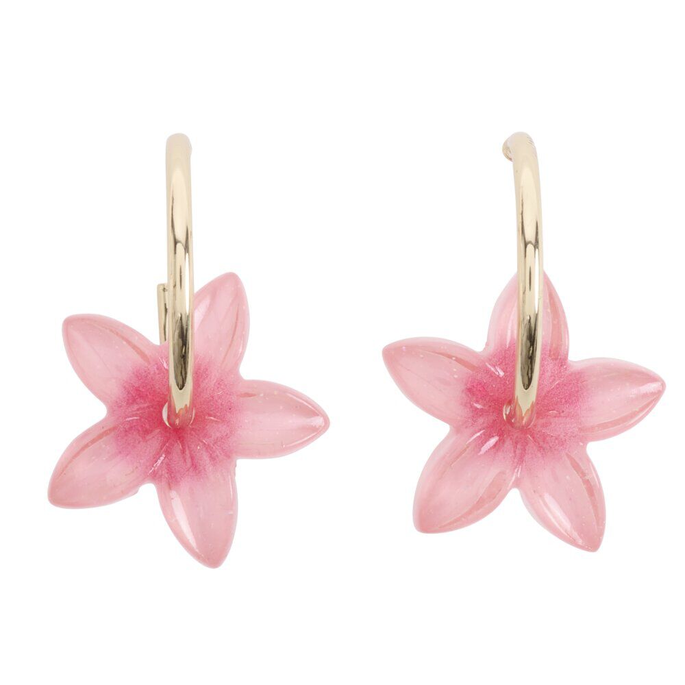 Créoles fleur de tiaré époxy et inox doré Ø2,5cm