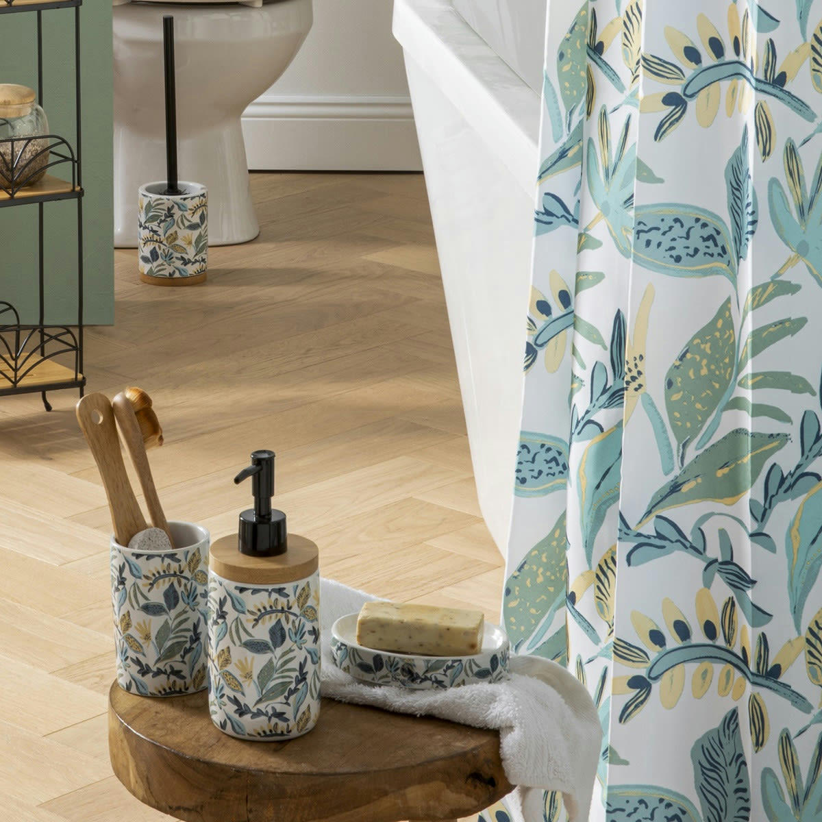 JUNGLE - Set de salle de bain 4 pièces en céramique bleu