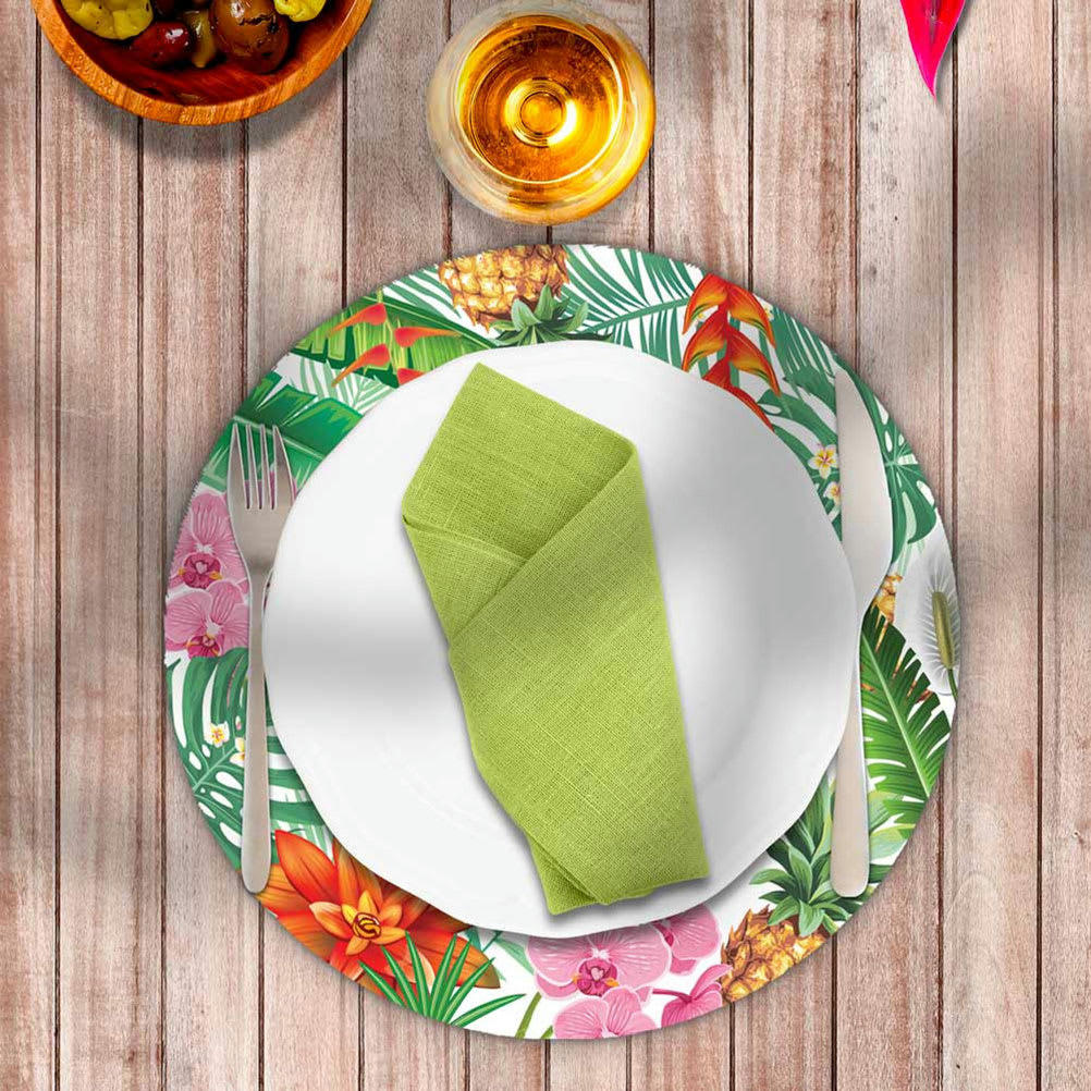 - Set de table rond orchidées et feuilles D38cm