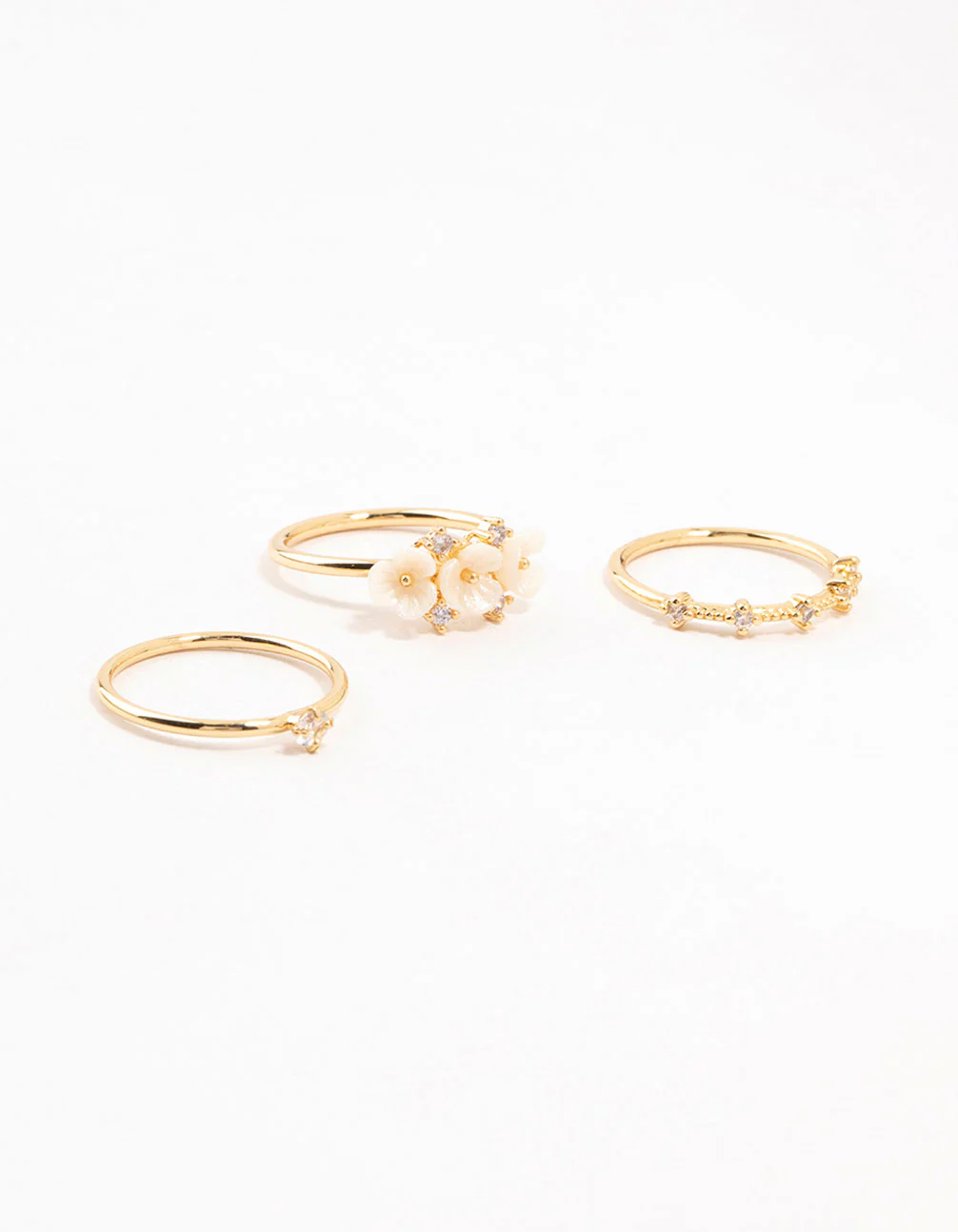 Gold Plated Triple Flower Stacking Rings 3-Pack