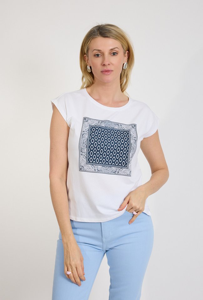 T-shirt damski biały z nadrukiem ornament