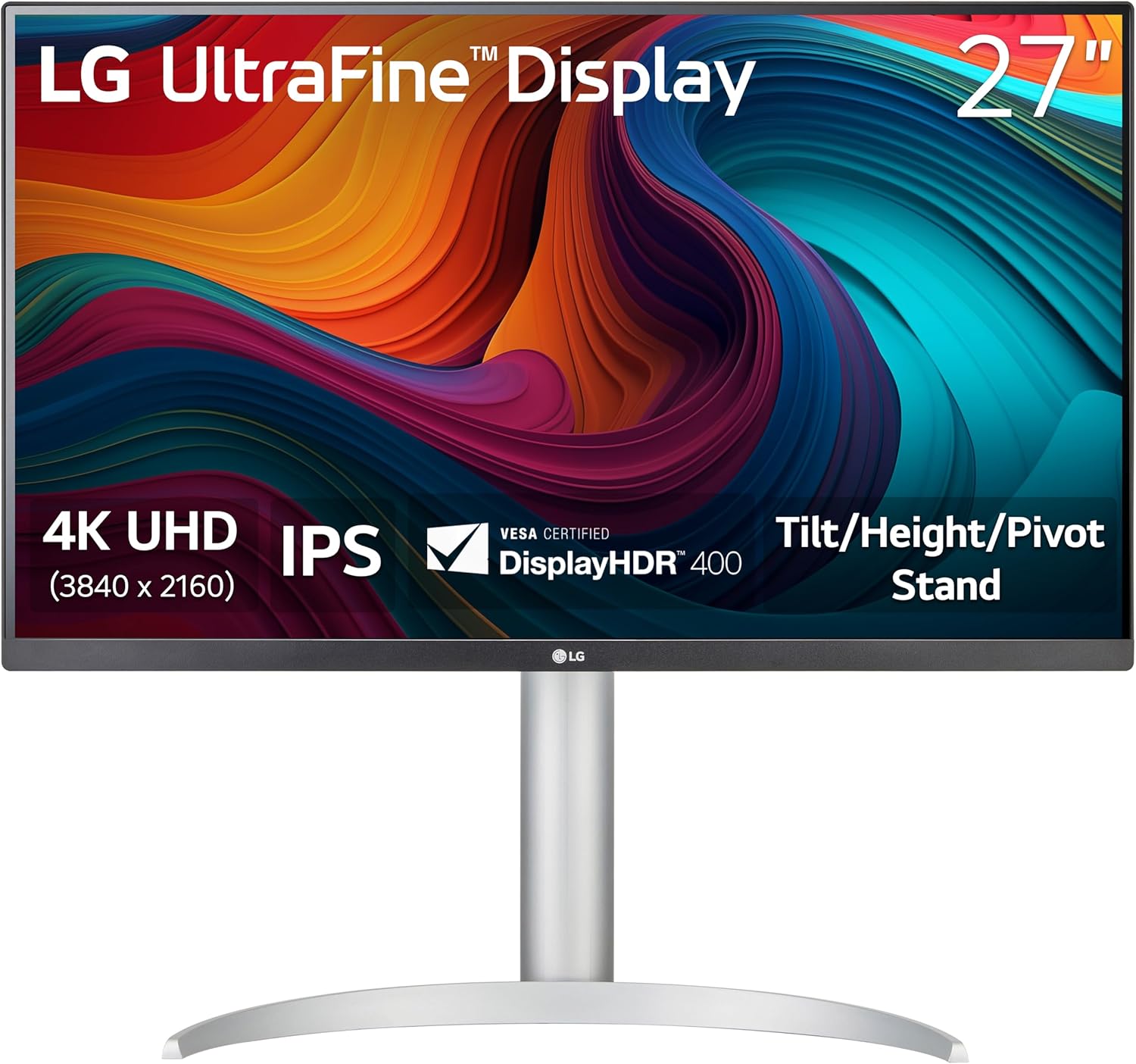 LG 27UP650K-W 27-inch Ultrafine 4K UHD (3840 x 2160) IPS Computer Monitor  60Hz  5ms  DisplayHDR 400  Reader Mode  Flicker Safe  HDMI  DisplayPort  Tilt/Height/Pivot Adjustable Stand  White