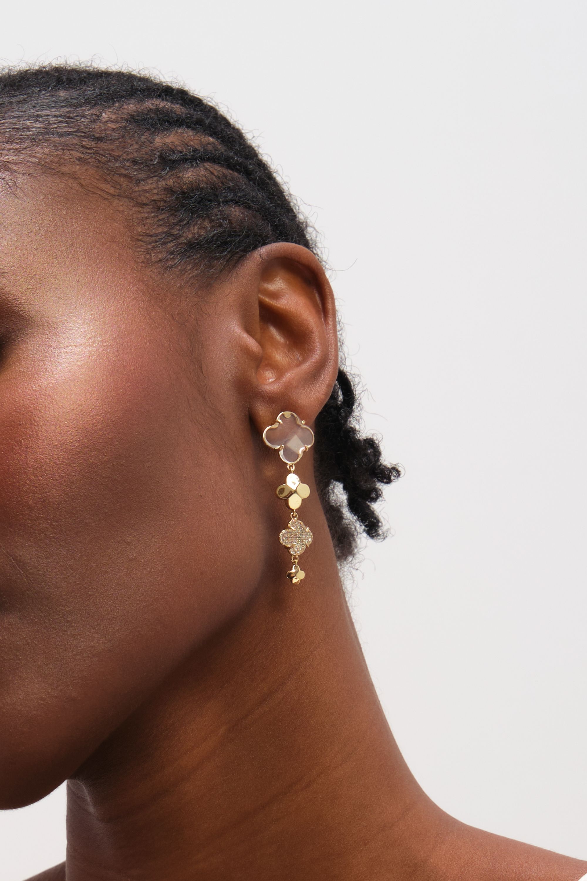 Jon Richard Gold Polished and Crystal Clover Earrings
