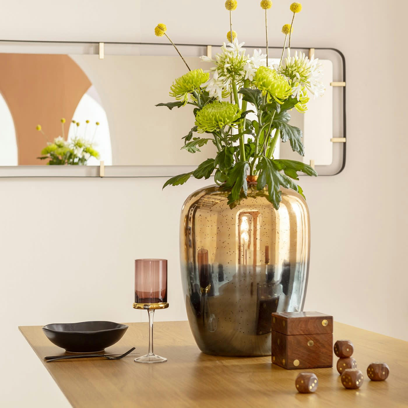 BETSY - Miroir double cadre en acier noir et doré 165x55