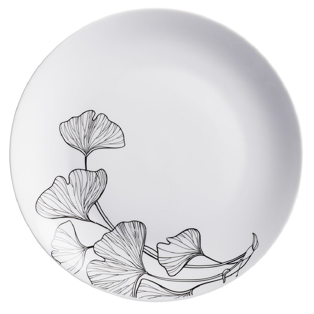 Assiette plate ronde blanche décor fleur noire Ø26cm