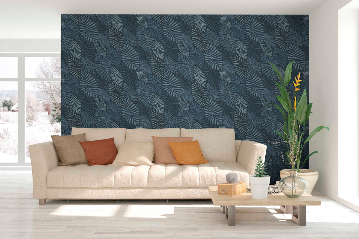 Sanders & Sanders behang bladeren vergrijsd blauw - 53 cm x 10 m - 640502