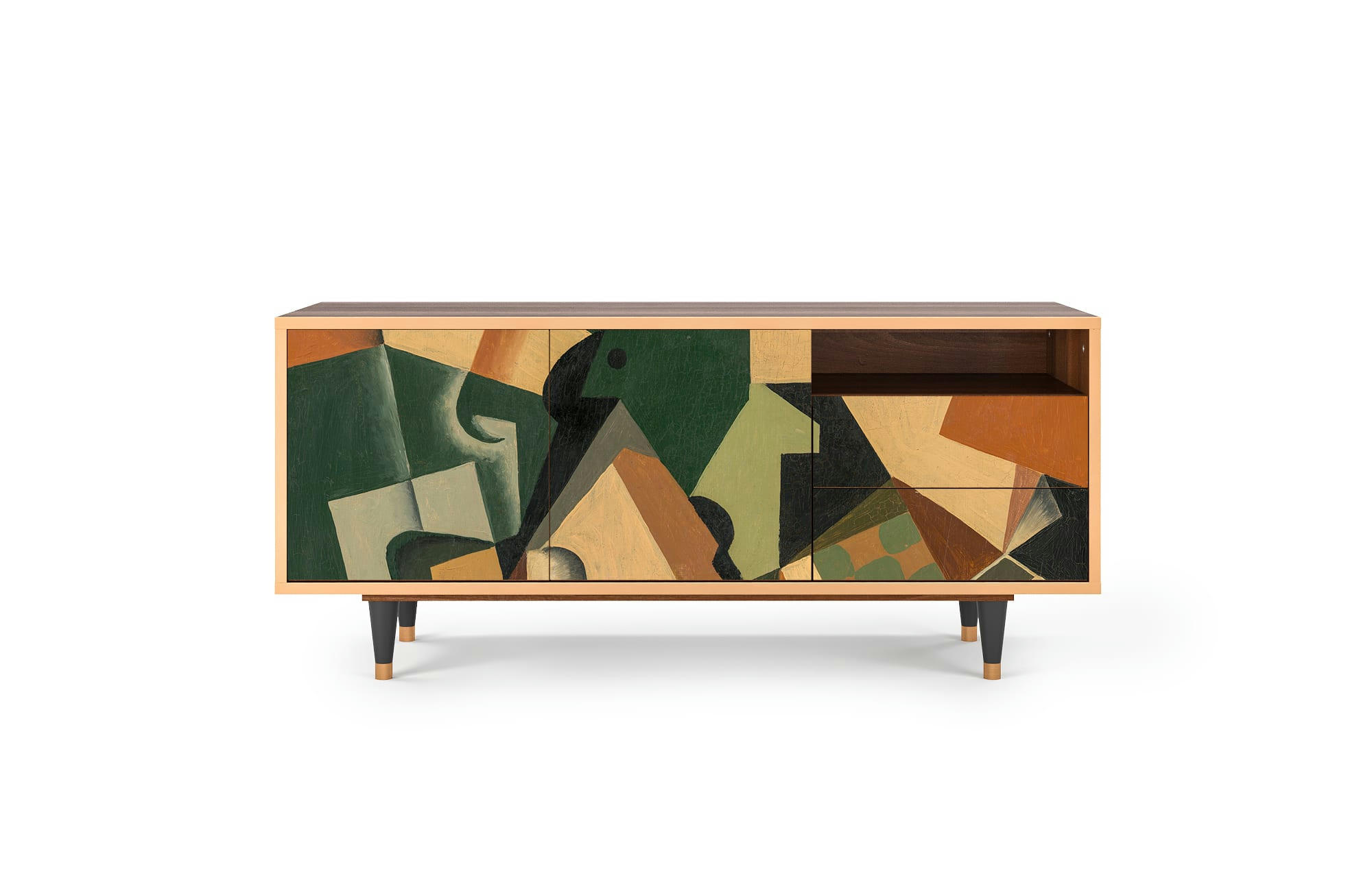 GLASS AND CHECKERBOARD BY JUAN GRIS - Meuble TV  multicolore 2 tiroirs et 2 portes L 125 cm