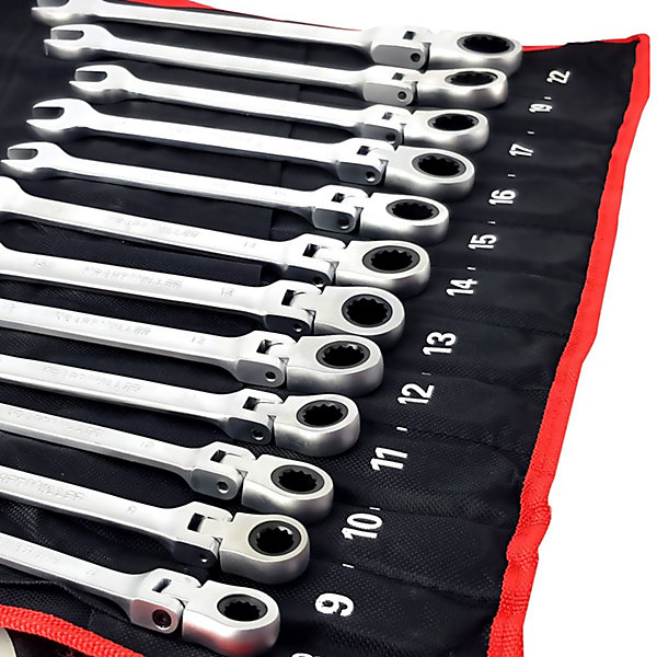 Jeu de clés à cliquet Kraft M&uuml;ller KM-12PCS-FLEX avec Etui transport, 12 pièces Cles, Flexible, articulées, 8 à 22mm, Mécanicien