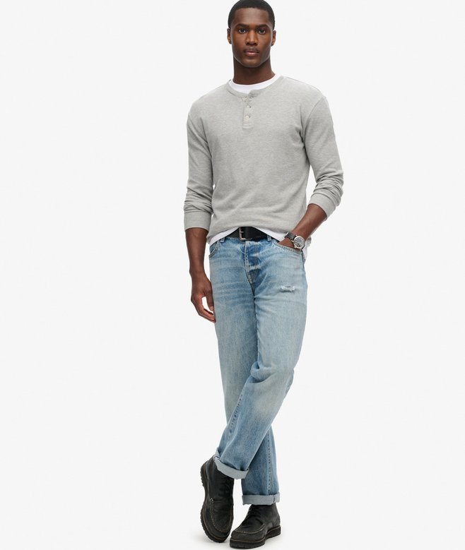 Organic Cotton Long Sleeve Waffle Half Button Top