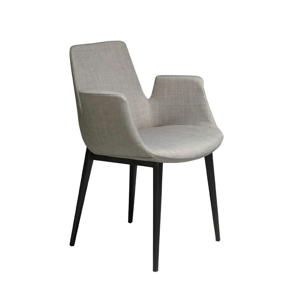 - Chaise en tissu gris et acier noir