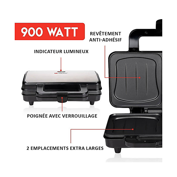 Appareil à croque monsieur 900W Plaque anti-adhésive ALPINA