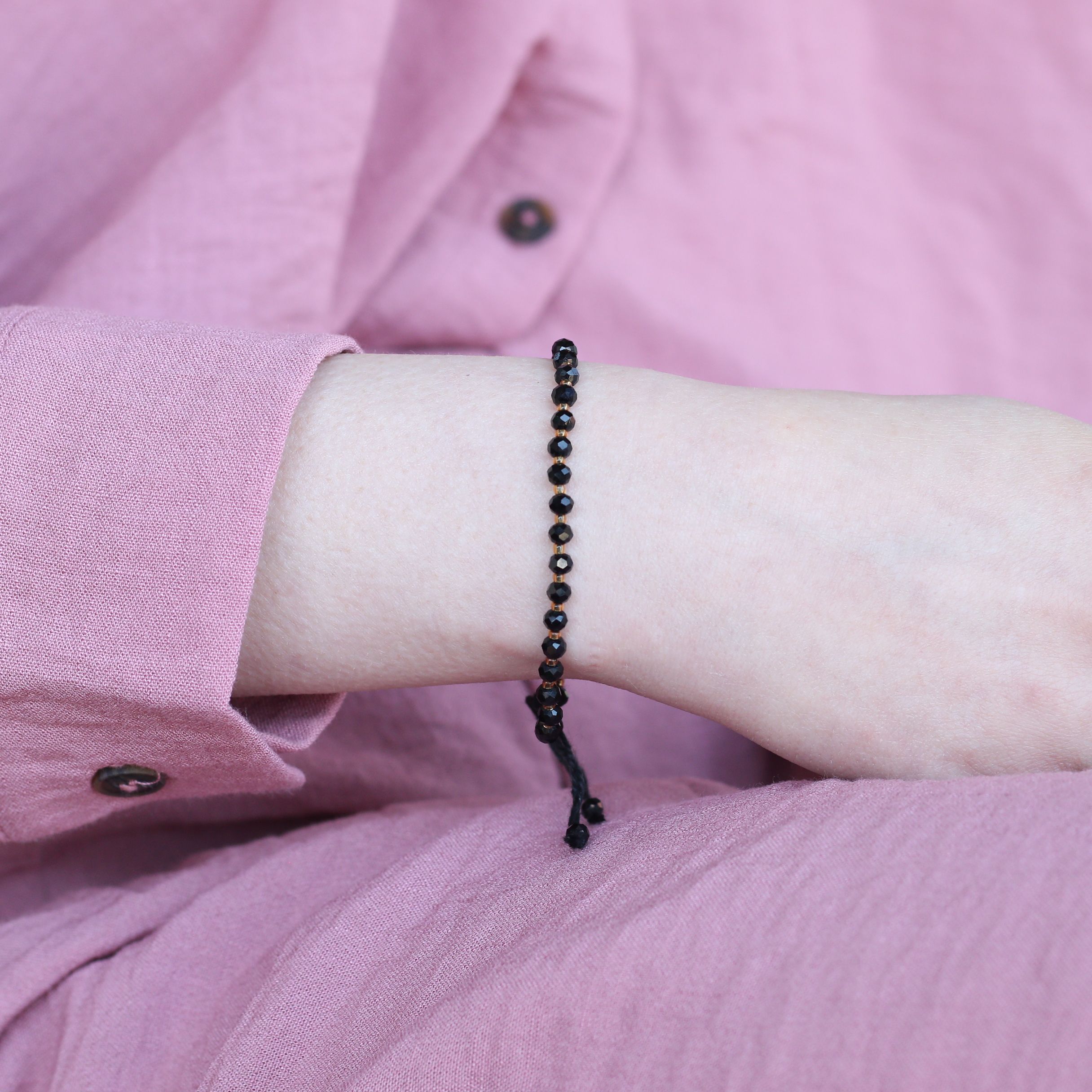 The Colourful Aura Adjustable Black and Gold Beaded Nazar Bracelet