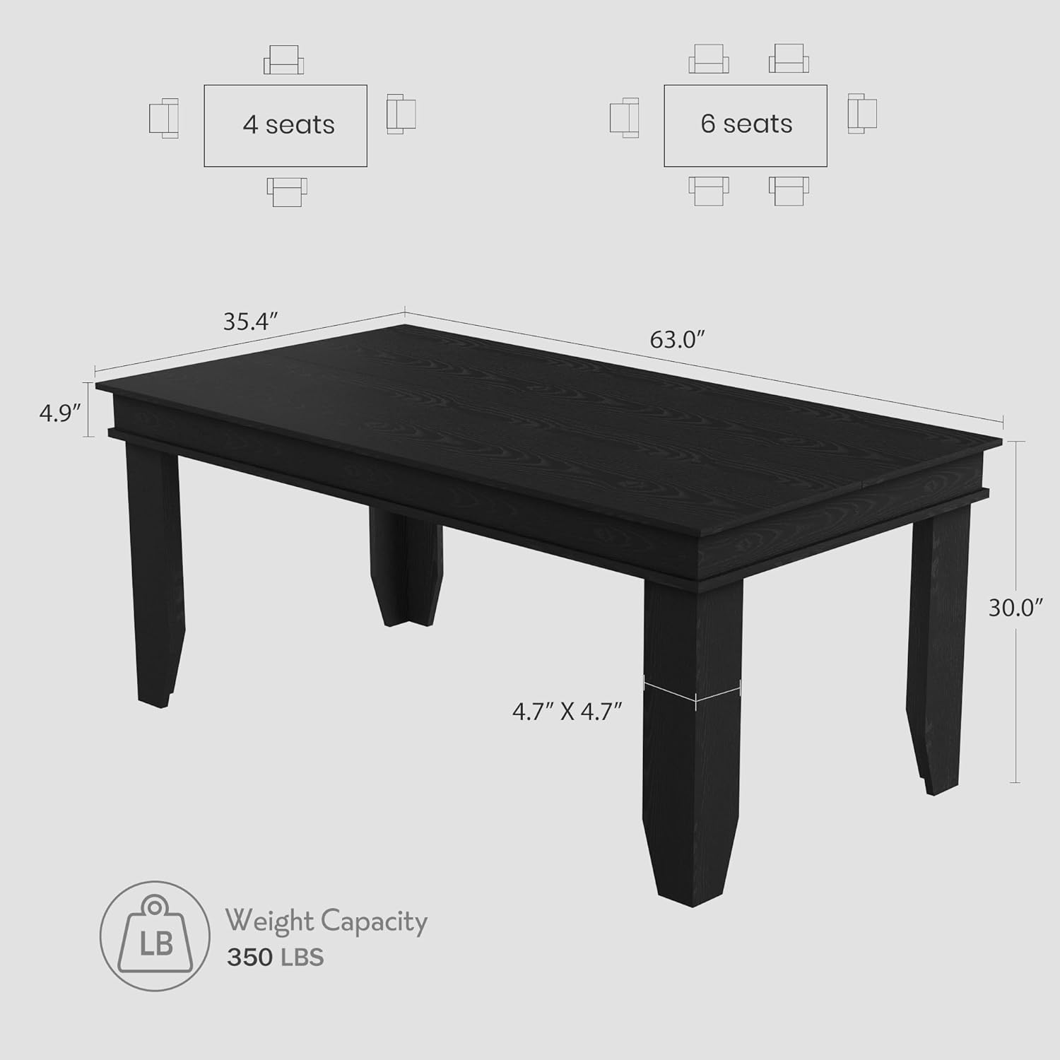 GarveeHome Farmhouse Dining Table for 6-8 People, 71 in Long Kitchen Tables with Wooden Sturdy Frame, 6 ft Large Rectangular Dinner Table for Dining Room, Kitchen, Black, 63 Non-extendable