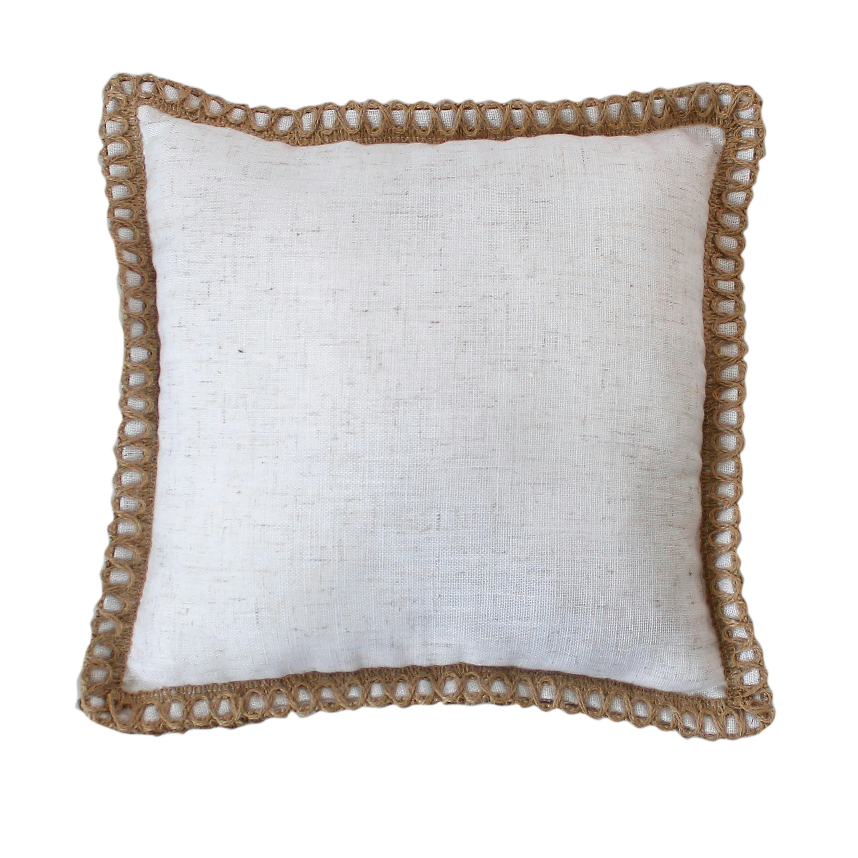 - Coussin déhoussable effet lin chiné finition jute blanc