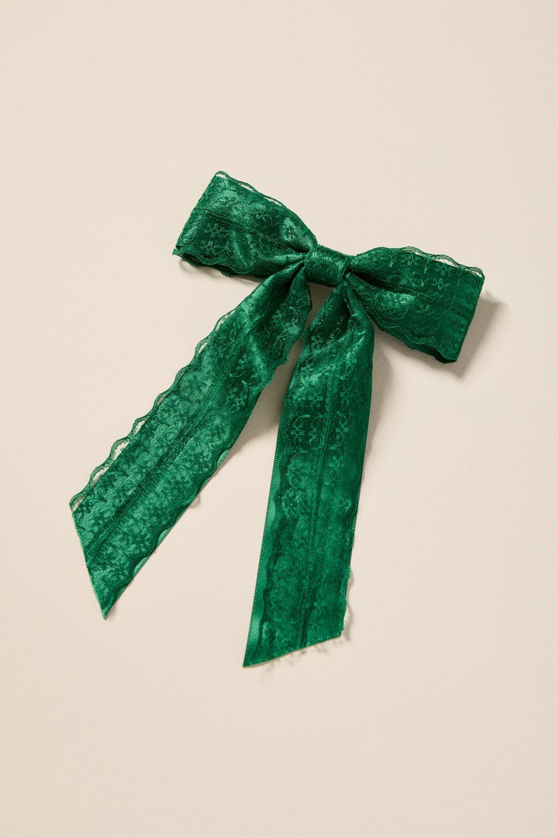 Lea Lace Trim Bow Hair Barrette