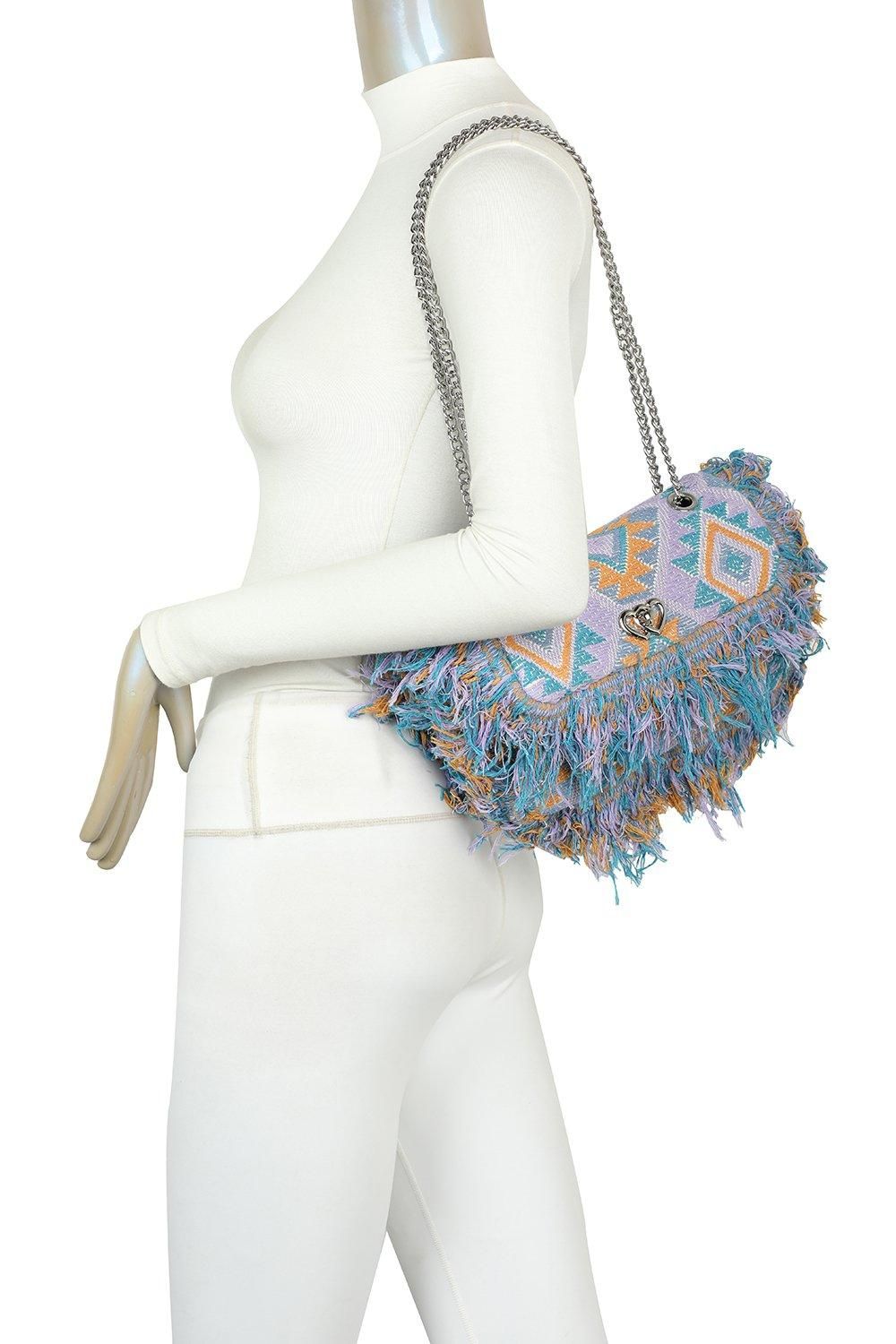 Fontanella Fashion Orman Woven Finish Shoulder Bag with Chain Strap