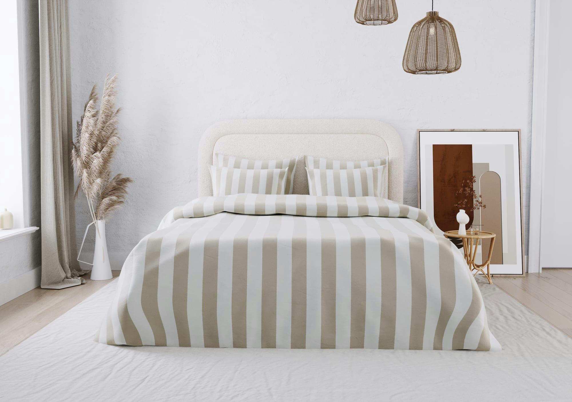 MIRA - Parure de lit en satin de coton motif rayures 240x220cm