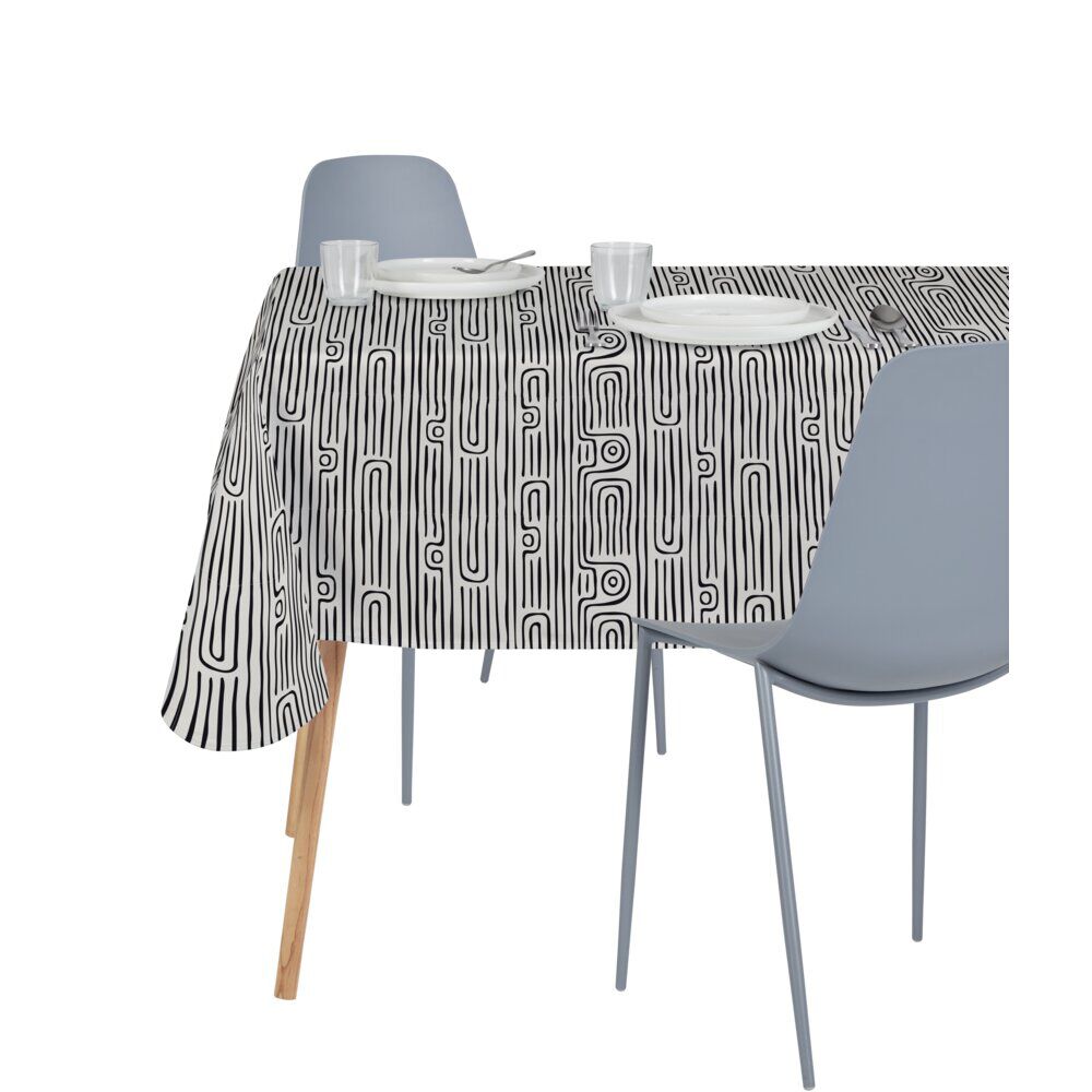 Nappe rectangulaire tissu Dakar motif graphique noir et blanc 140x250cm