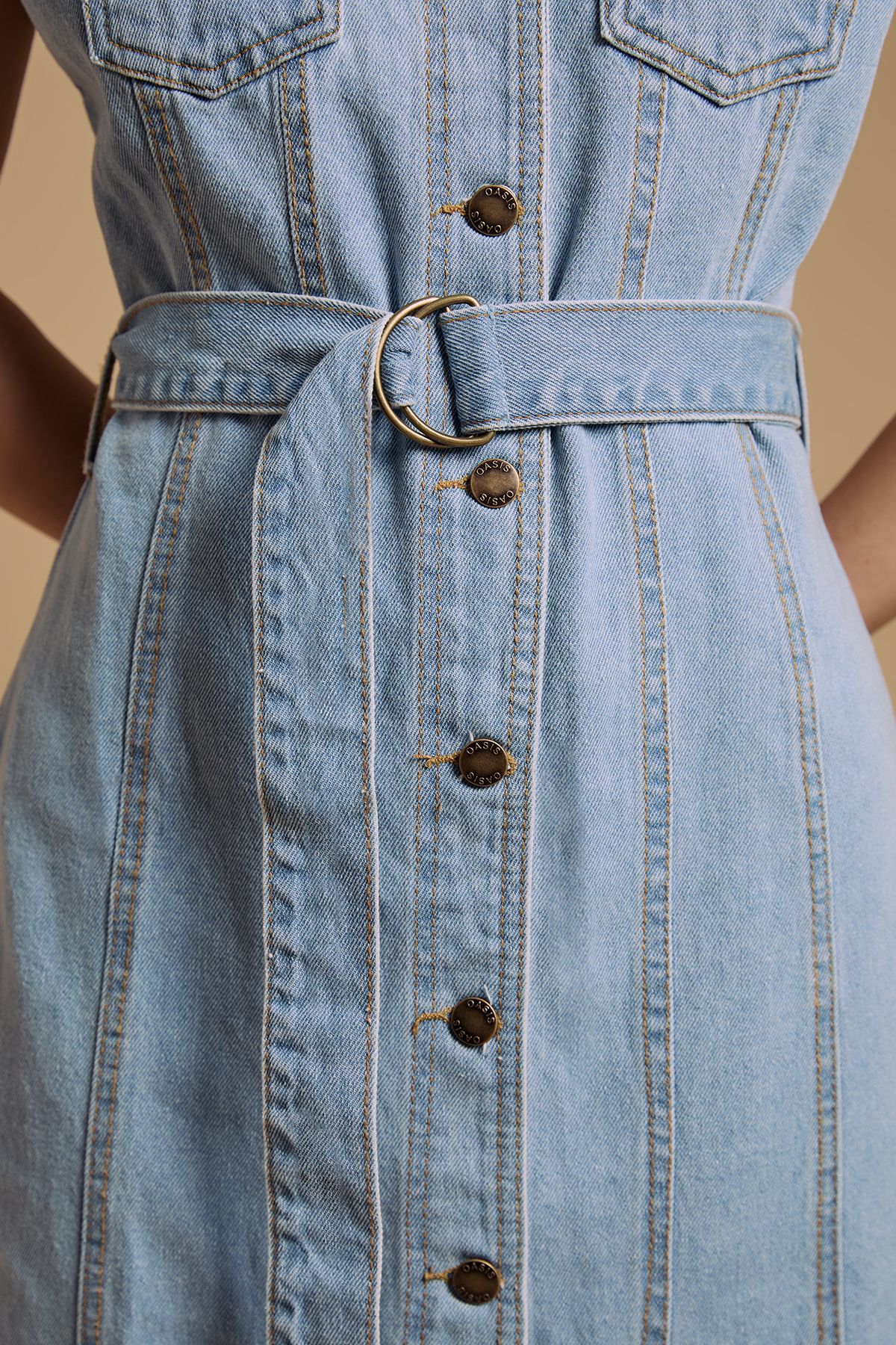 Oasis Belted Waist Pocket Detail Midi Dress