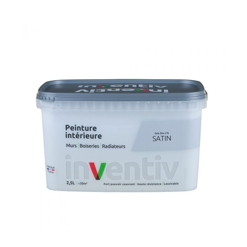Peinture pour mur boiserie radiateur Gris Zinc n°6 satiné 2,5 L INVENTIV