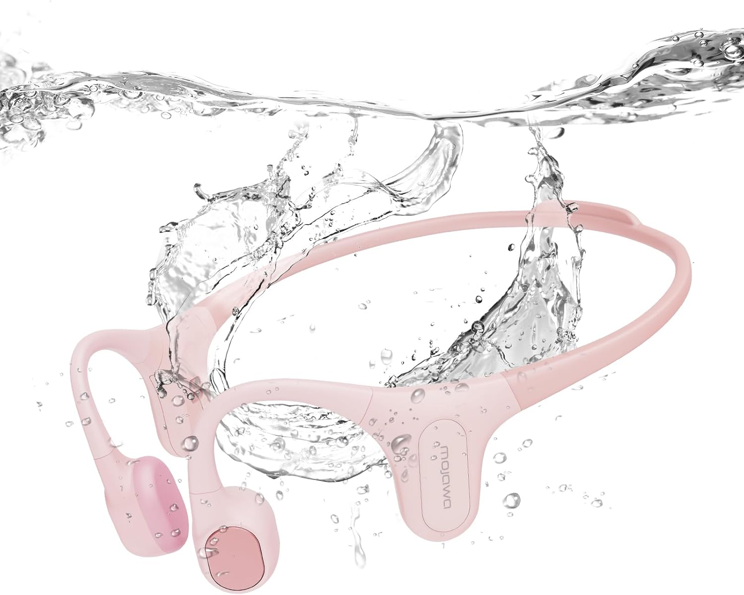 mojawa Run Plus Bone Conduction Headphones, Open-Ear Bluetooth Headphones, 32GB MP3 Player, IP68 Waterproof Swimming Earbuds, Deep Bass, Secure Fit for Running, Gym and Daily Use, Pink