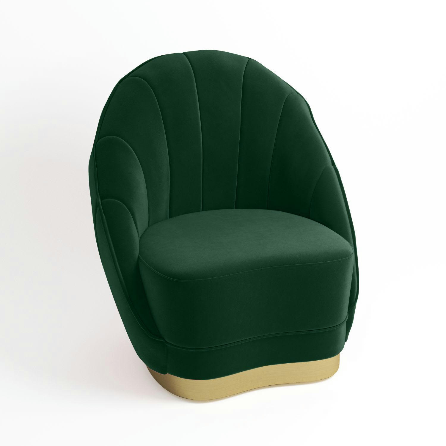 BETTY - Fauteuil en velours vert sapin, base cerclage or effet laiton