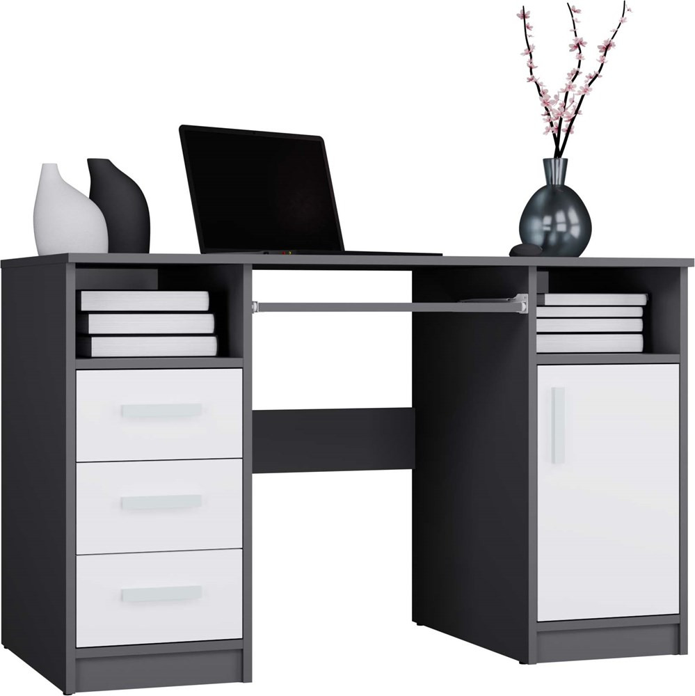 Biurko DELTA antracyt/biały120 Cm 3 Szuflady Szafka Półki Do Biura Pokoju