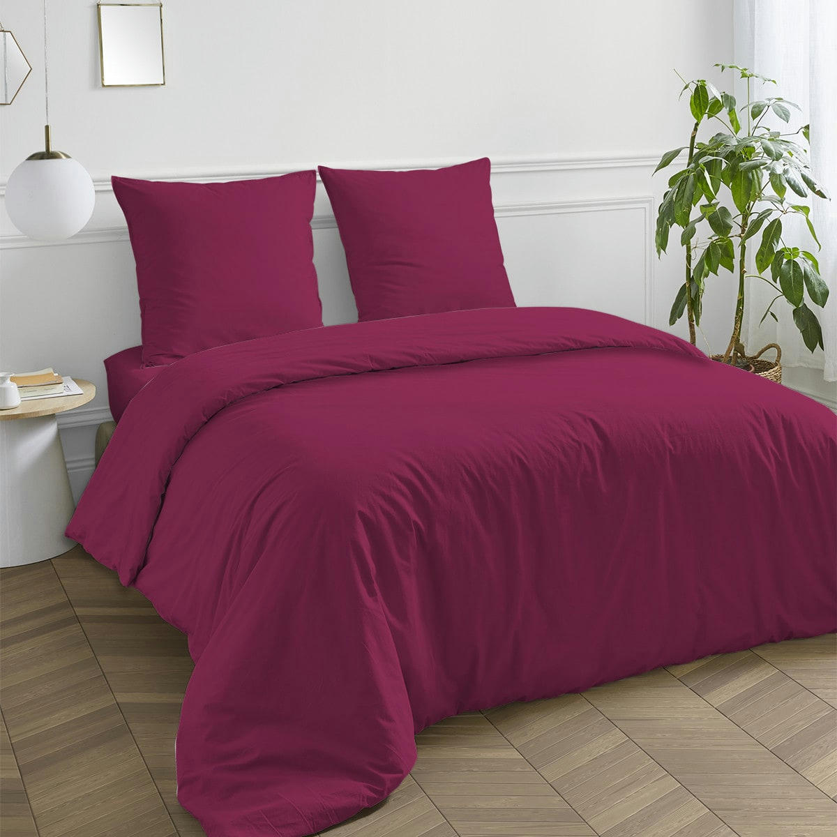 COTON UNIS - Housse de couette coton  unie magenta 260x240cm