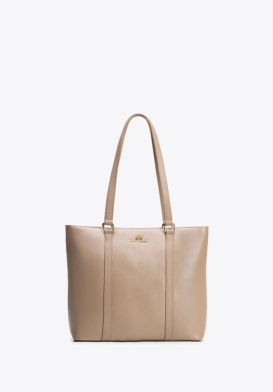 Elegancka torebka shopperka ze skóry naturalnej beżowa