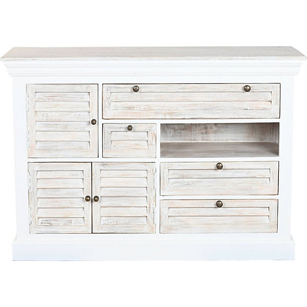 Commode romantique en bois de manguier blanc esprit méditerranéen 115 x 40 x 80 cm Blanc patiné bois de manguier