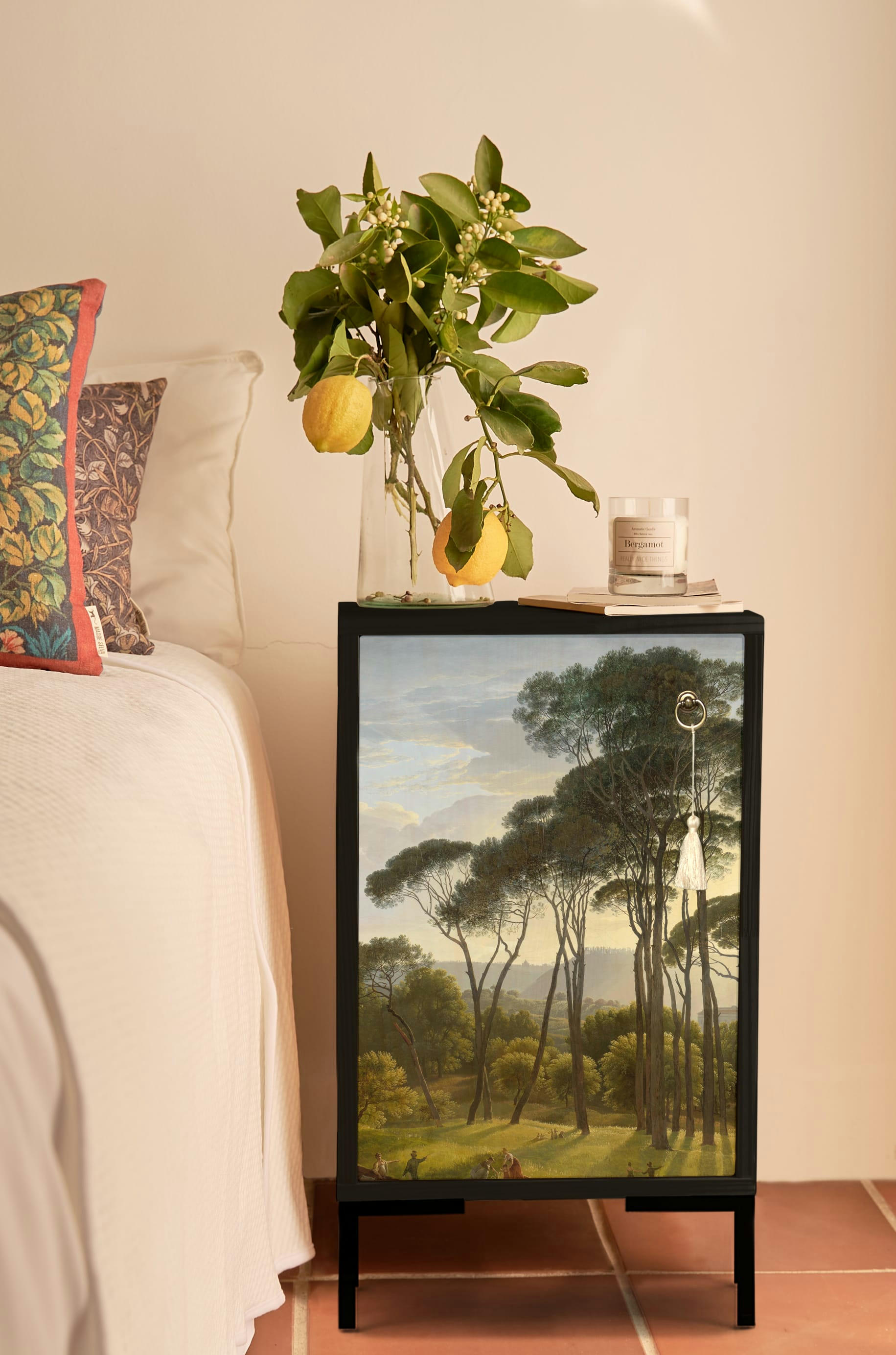 HENDRICK - Table de chevet en MDF avec imprimé forestier