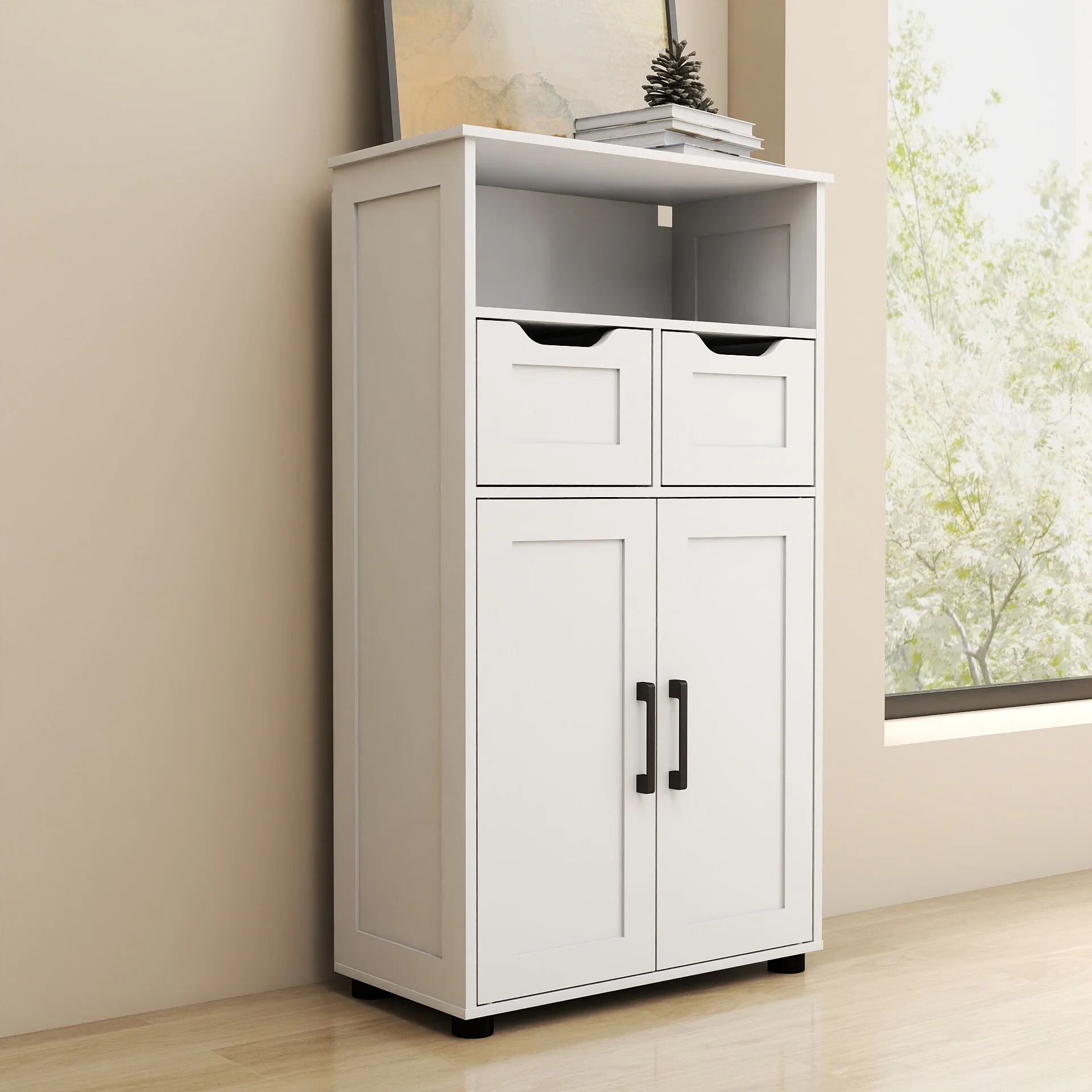 Farmhouse Storage Cabinet ,Versatile Double-Door Storage Cabinet with Adjustable Shelves