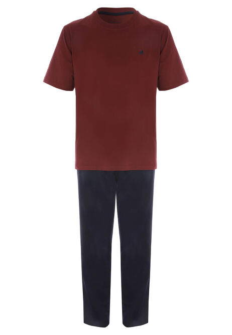 Mens Burgundy Cotton Long Pyjama Set