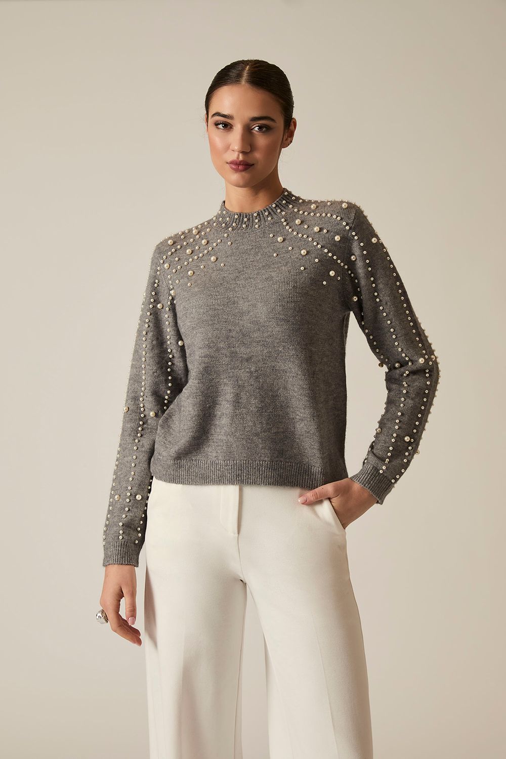 James Lakeland Grey Pearl Sleeve Jumper