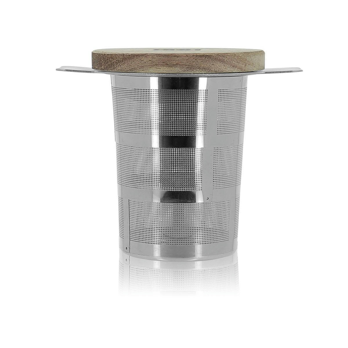LUKE - Infuseur à thé rétractable en inox avec couvercle en bois d'acacia