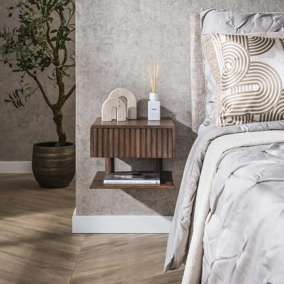 Hoyz Collection - Nachtkastje Carve Shelve Zwevend 1 Lade - Massief Acacia Bruin