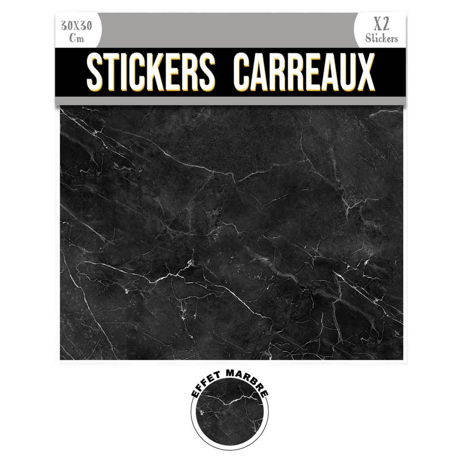- 2 stickers effet marbre 30 x 30 cm noir