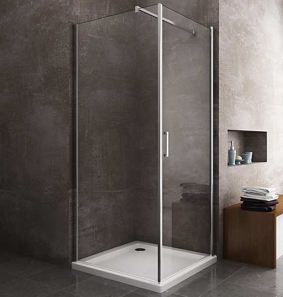 Douche de 8 mm avec porte à battant et paroi fixe lateraleH.200 -77-79 porte x 78,5-80,5 fixe