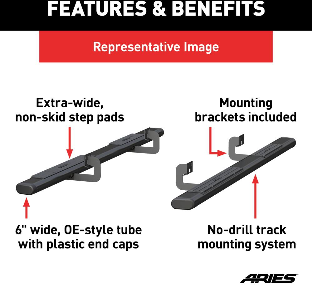 ARIES Black Oval Side Bars, 6-in
