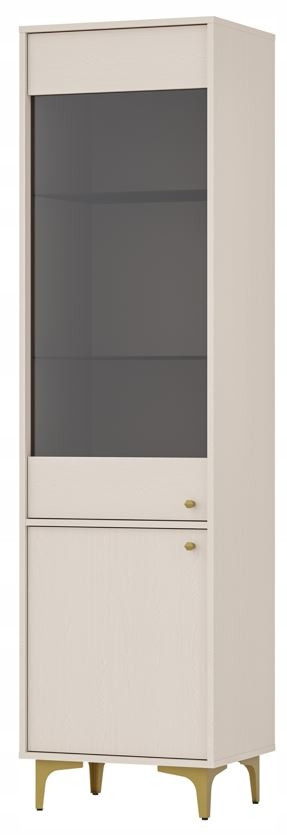 BEŻOWA WITRYNA WYSOKA 190 cm AVILA METAL ZŁOTE Nogi Uchwyt